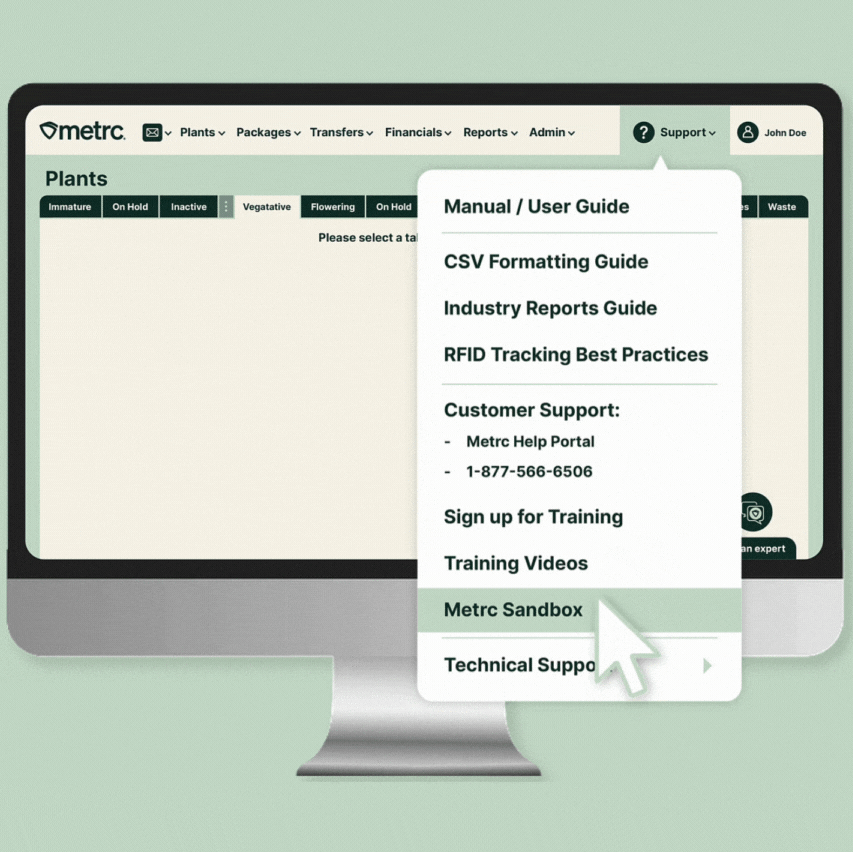 Metrc Sandbox training environment for licensees